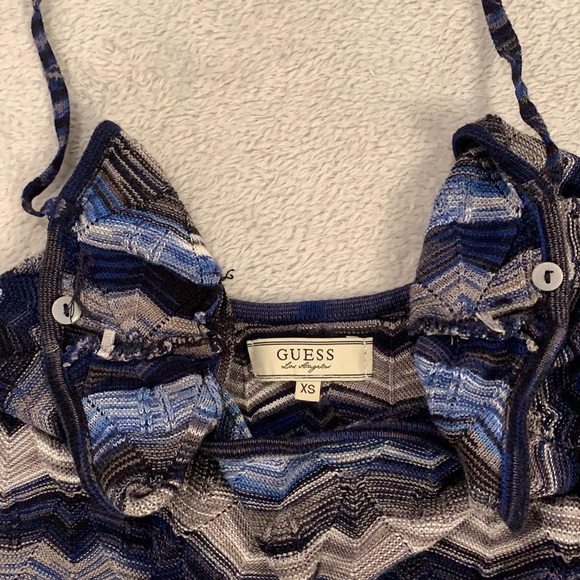 Guess knitted Dress XS Fitted Petite Blue grey striped with grey slip - Picture 9 of 9